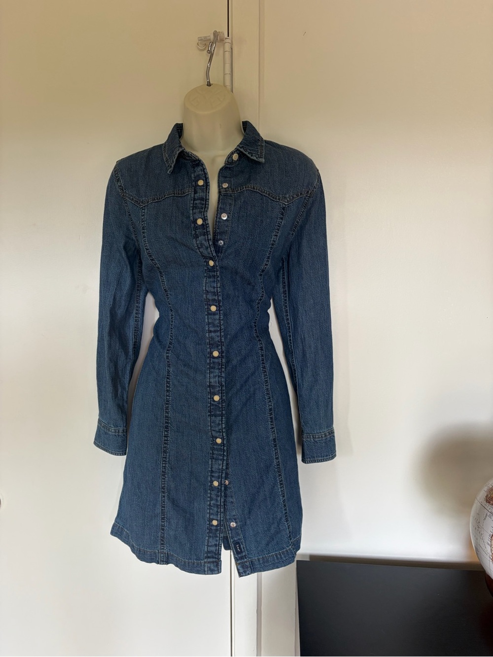 Lee Women’s Long Sleeve Denim Shirt Dress pearl buttons- Dark Blue